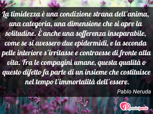 Immagine con frase di Pablo Neruda - La timidezza è una condizione strana dell'anima...