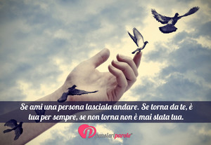 Immagine con frase - Se ami una persona lasciala andare. Se torna...