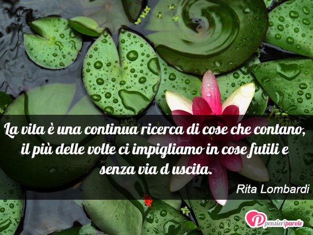 Immagine con frase vita di Rita Lombardi - La vita è una continua ricerca di cose che...
