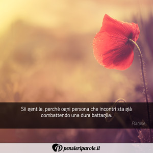 Immagine con frase di Platone - Sii gentile, perch ogni persona che incontri...