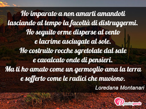 Immagine con frase di Loredana Montanari - Ho imparato a non amarti amandoti lasciando al...