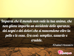 Immagine con frase di Khaled Hosseini - Imparai che il mondo non vede la tua anima...