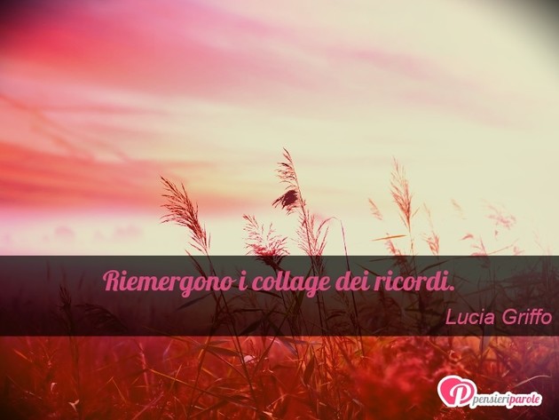 Immagine con frase ricordi di Lucia Griffo - Riemergono i collage dei ricordi.