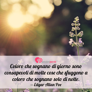 Immagine con frase di Edgar Allan Poe - Coloro che sognano di giorno sono consapevoli...