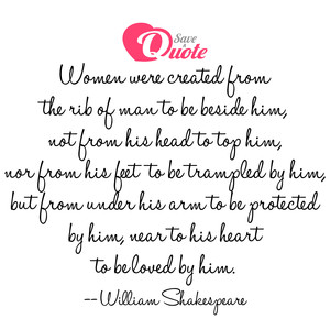 Image with quote by William Shakespeare - Women were created from the rib of man to be...