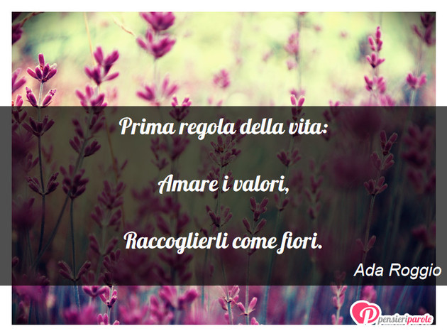 Immagine con frase saggezza di Ada Roggio - Prima regola della vita: Amare i valori...
